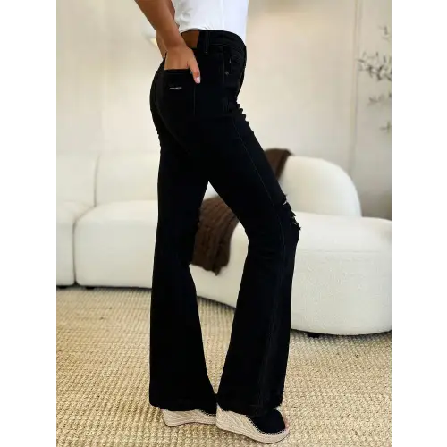 Distressed Flare Rock Jeans