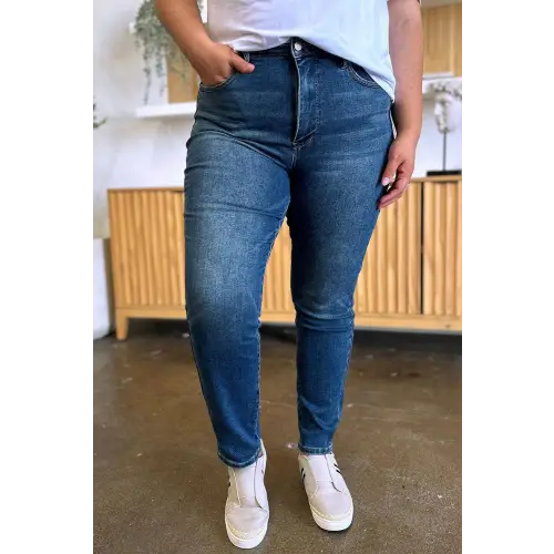 Tummy Control High Waist Slim Jeans Dark