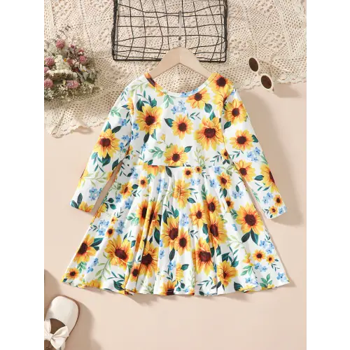Sunflower Print Dress for Kids