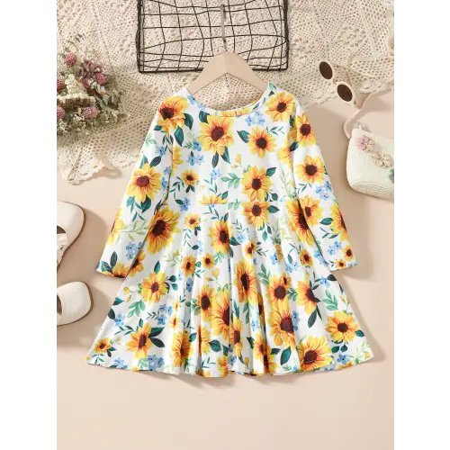 Sunflower Print Dress for Kids
