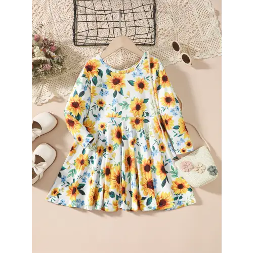 Sunflower Print Dress for Kids Floral
