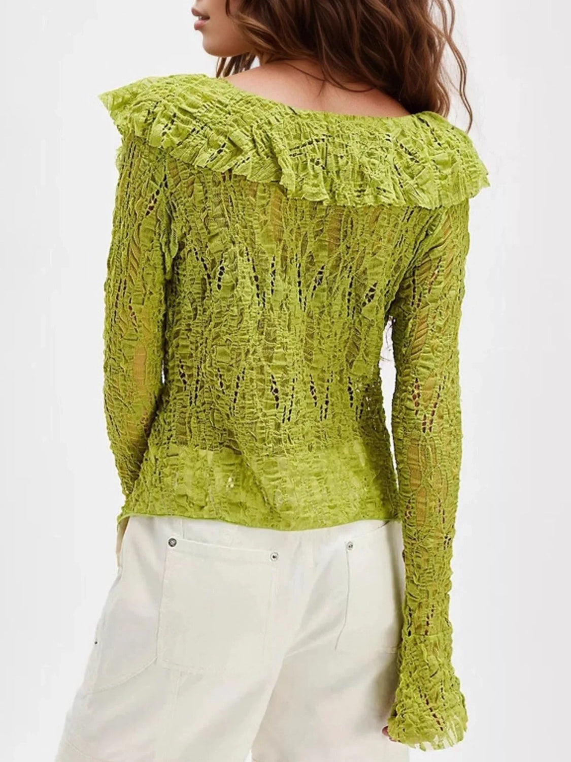 Lace Ruffled Stretch Lime Blouse