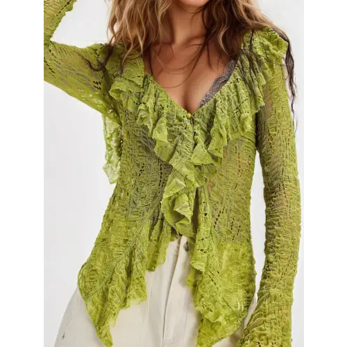 Lace Ruffled Stretch Slightly Stretchy Comfort Garment Lime