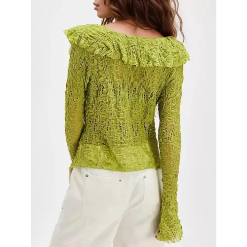 Lace Ruffled Stretch Lime Blouse