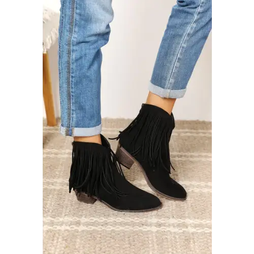 Fringe Cowboy Ankle Boots Black