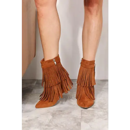 Tassel Wedge Heel Booties Caramel