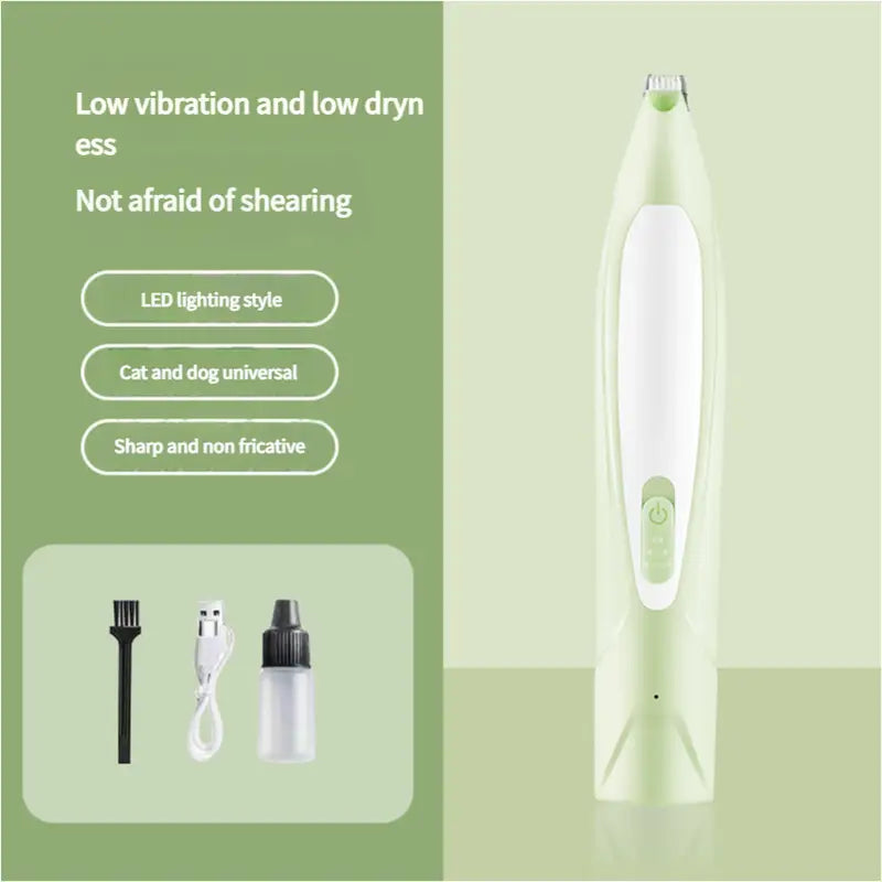 Electric Pet Hair Clipper with Type-C Charging, LED Light, and Grooming Accessories