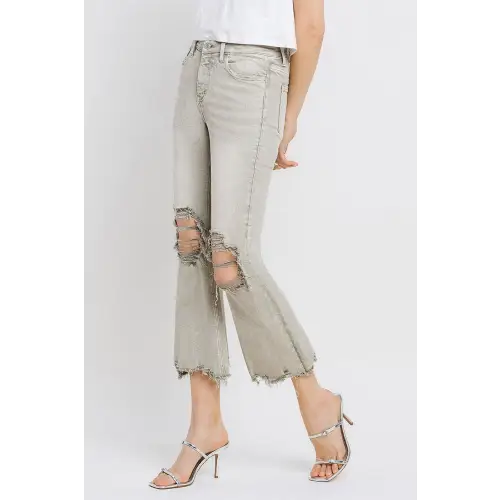 Lovervet Cropped Flare Jeans Moss Green