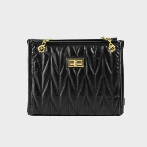 Luxe Black Leather Crossbody Bag with Gold Chain Elegance Black One Size