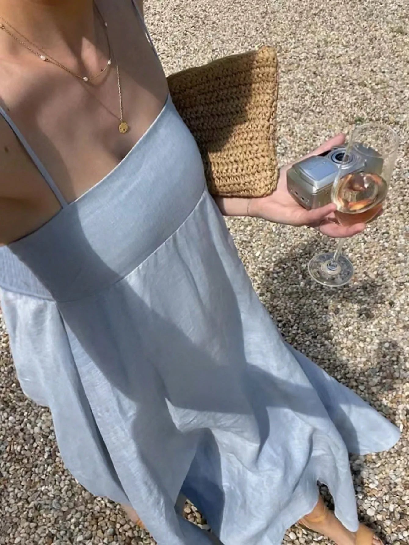 Luxe Light Blue Viscose Linen Blend Dress