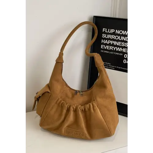 Ruched Suede Handbag Caramel One Size