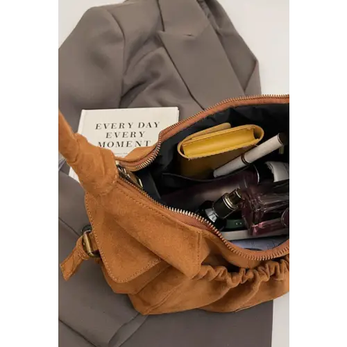 Ruched Suede Handbag