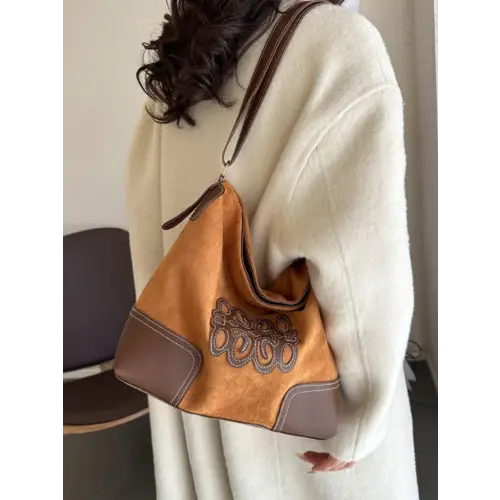 Luxurious Suede Patch Adjustable Strap Tote bag for Stylish Outings
