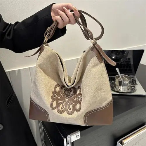 Luxurious Suede Patch Adjustable Strap Tote bag for Stylish Outings