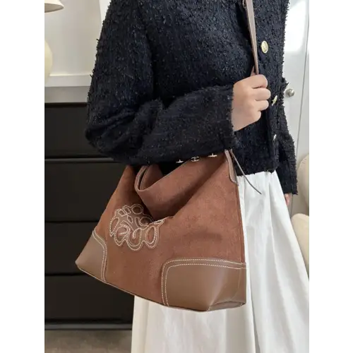 Luxurious Suede Patch Adjustable Strap Tote bag for Stylish Outings