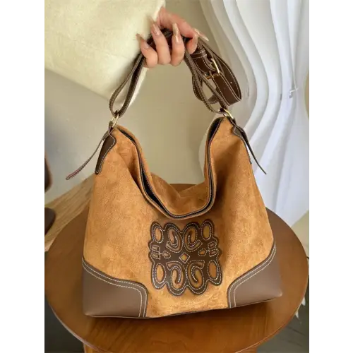 Luxurious Suede Patch Adjustable Strap Tote bag for Stylish Outings