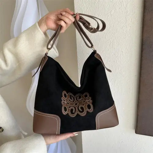 Luxurious Suede Patch Adjustable Strap Tote bag for Stylish Outings