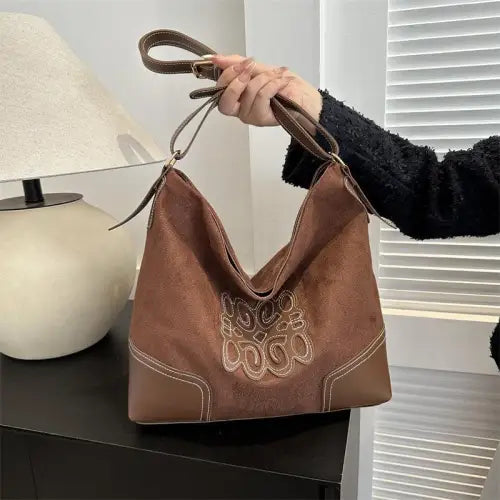 Luxurious Suede Patch Adjustable Strap Tote bag for Stylish Outings