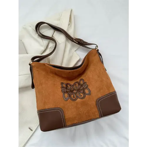 Luxurious Suede Patch Adjustable Strap Tote bag for Stylish Outings