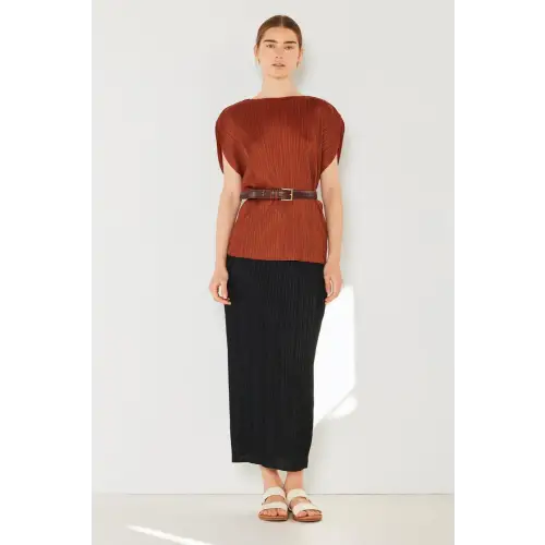 Pleated Midi Pencil Skirt