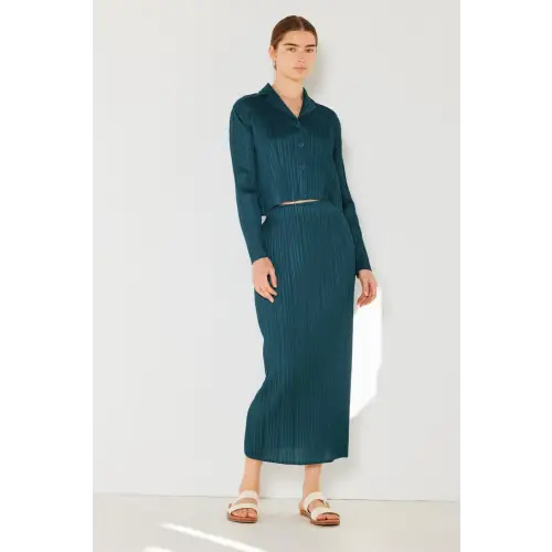 Pleated Midi Pencil Skirt Deep Green