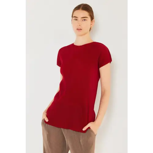 Rib Pleated Top Maroon Red