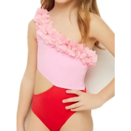Matching Family Swimwear with Shoulder Contrast for Women and Children