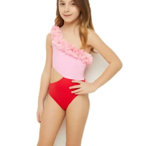Matching Family Swimwear with Shoulder Contrast for Women and Children
