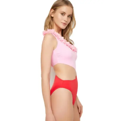 Matching Family Swimwear with Shoulder Contrast for Women and Children