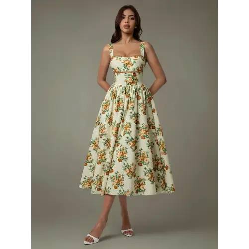 Elegant Lace Ruched Dress Pastel Yellow