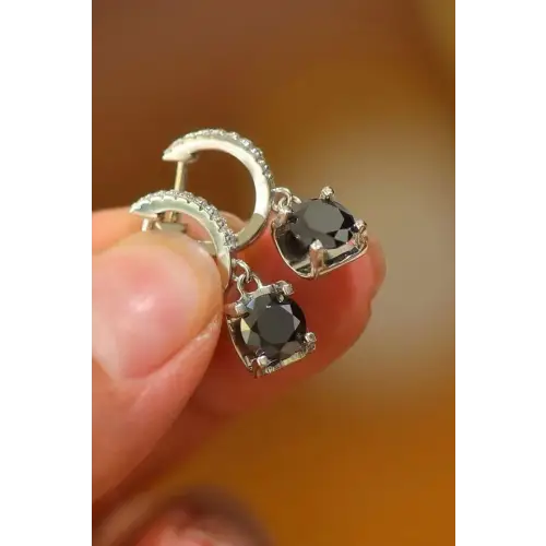 Dazzling Black Moissanite Sterling Silver Drop Earrings