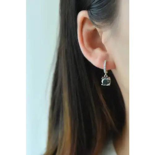Dazzling Black Moissanite Sterling Silver Drop Earrings