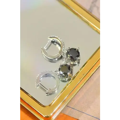 Dazzling Black Moissanite Sterling Silver Drop Earrings