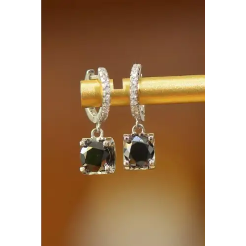 Dazzling Black Moissanite Sterling Silver Drop Earrings