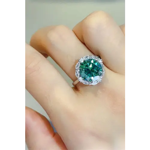 Moissanite Sterling Silver Ring Attractive Design Dark Green