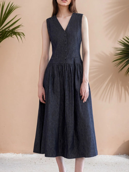 Navy Blue Timeless Lined Dress for Effortless Elegance and Everyday Style Dark Navy