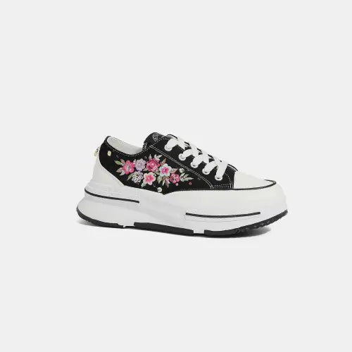 USA Floral Embroidered Platform Sneakers Black