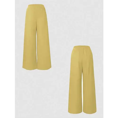 Buttoned Pocketed Cotton-Linen Set