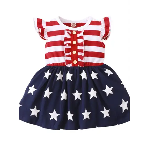 Patriotic Ruffled Baby Dress for Fourth of July Celebrations