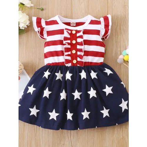 Patriotic Ruffled Baby Dress for Fourth of July Celebrations Red Blue White