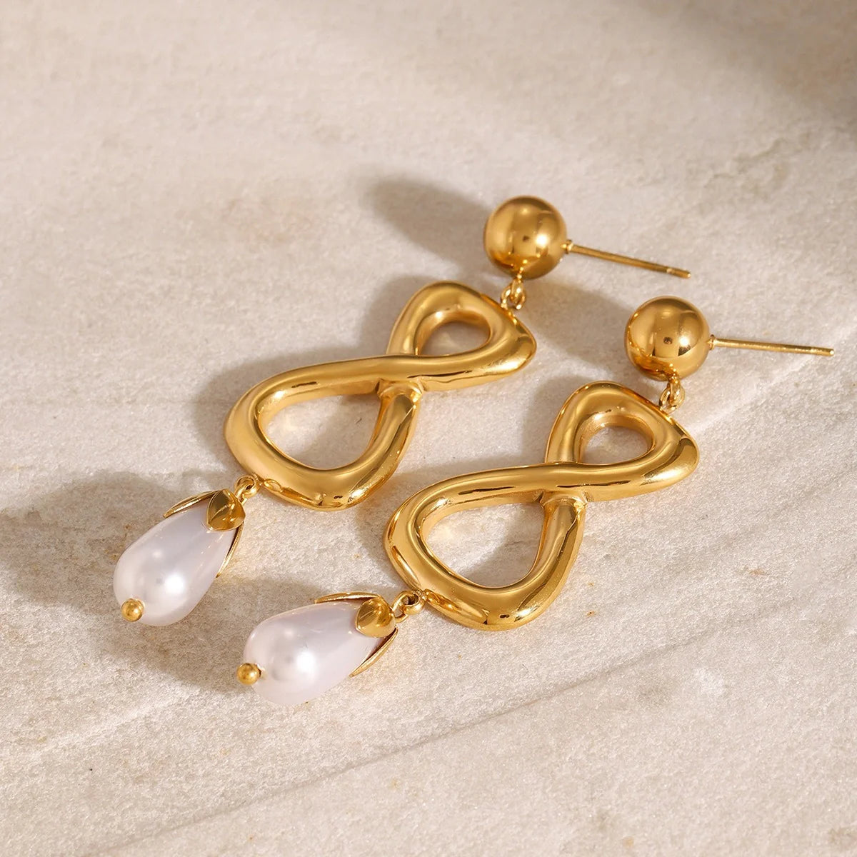Pearl Pendant Gold Number 8 Infinity Earrings