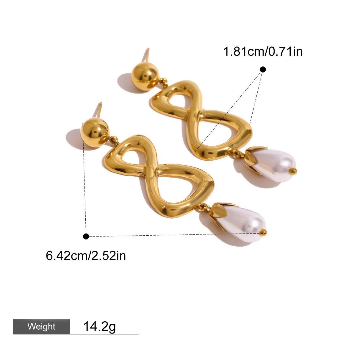 Pearl Pendant Gold Number 8 Infinity Earrings