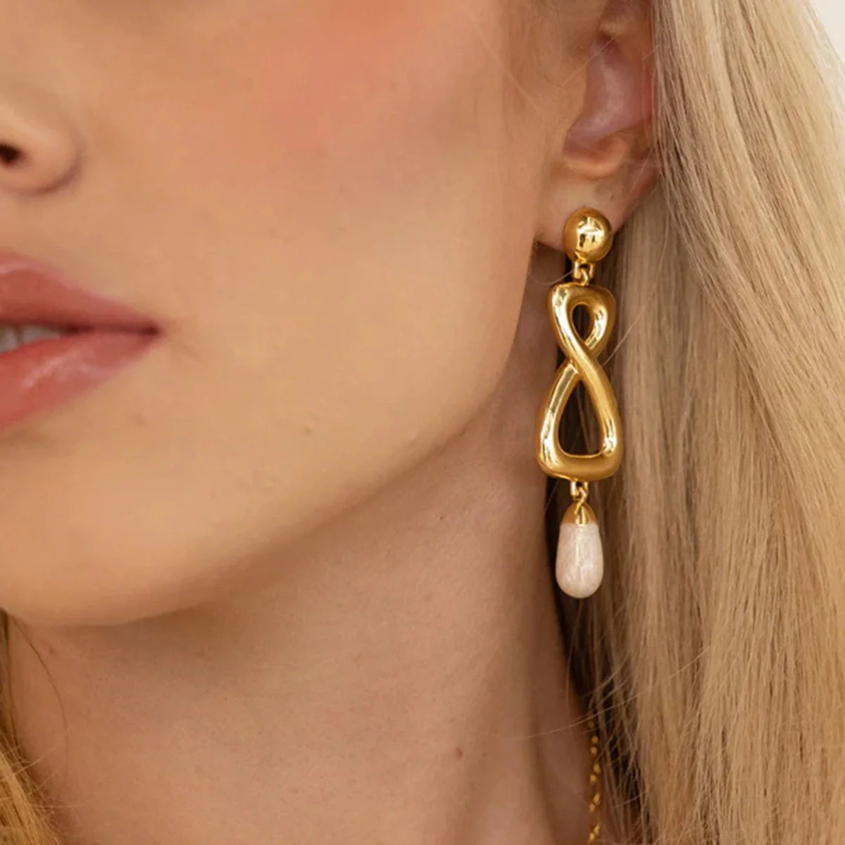 Pearl Pendant Gold Number 8 Infinity Earrings