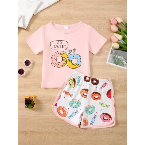 Childrens Donut Two Piece Outfit for Babies and Toddlers Blush Pink