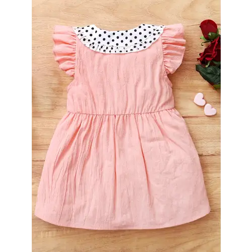 Cotton Baby Dress with Bow and Peter Pan Collar Ruffle