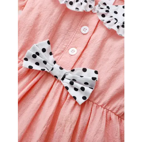 Cotton Baby Dress with Bow and Peter Pan Collar Ruffle