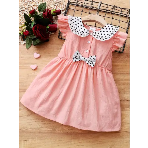Cotton Baby Dress with Bow and Peter Pan Collar Ruffle
