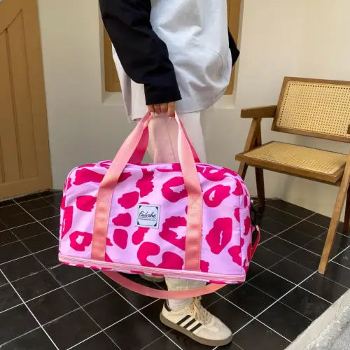 Pink Leopard Oxford Cloth Travel Bag Hot Pink One Size