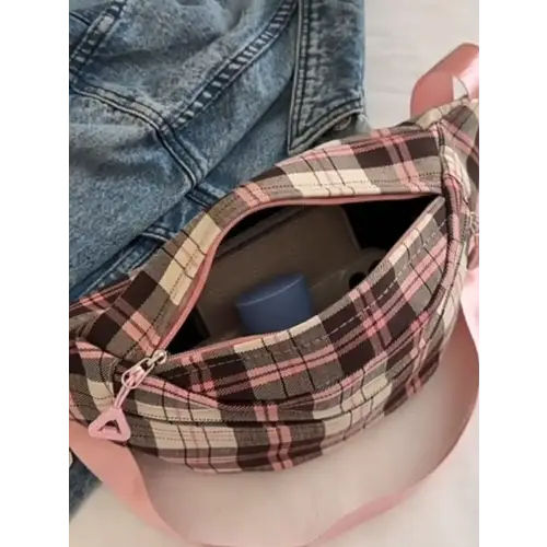 Plaid Adjustable Strap Crossbody Bag