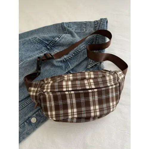 Plaid Adjustable Strap Crossbody Bag